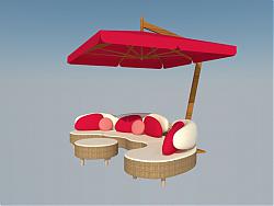 室外沙发遮阳伞SU模型