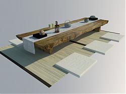 日式茶桌茶具SU模型
