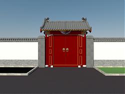 中式合院大门中式围墙SU模型