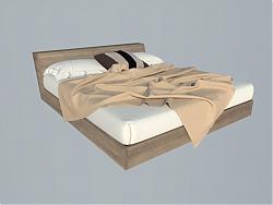 木板床床铺枕头SU模型