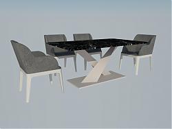 大理石餐桌椅家具SU模型
