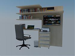 电脑桌书桌书柜架SU模型