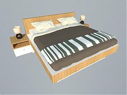 木质双人床床铺SU模型