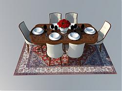 欧式餐桌椅餐厅SU模型