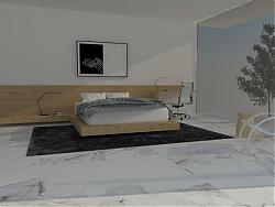 现代卧室板床SU模型