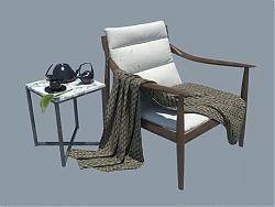 扶手椅矮桌茶壶SU模型