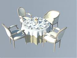 欧式圆形餐桌椅SU模型