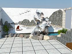 庭院珊瑚石水景墙SU模型