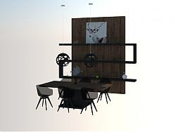 工业风餐桌椅吊灯SU模型