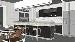 现代厨房吧台SU模型