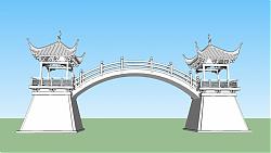 中式亭子拱桥SU模型
