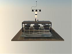 现代餐桌椅吊灯SU模型