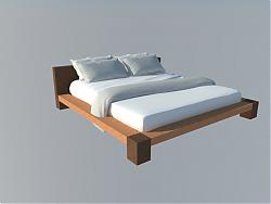 木板双人床床铺SU模型