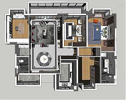 新中式家装户型完整室内设计su模型