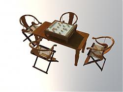 中式茶桌椅棋盘SU模型