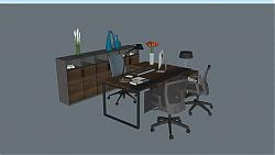 老板办公桌椅办公家具SU模型