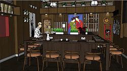日式茶餐厅餐厅SU模型
