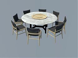 大理石餐桌椅SU模型