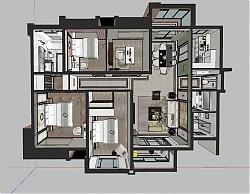 美式大户型室内家装草图模型
