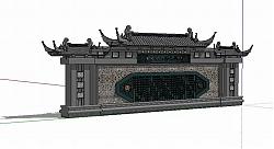 中式景墙景观墙SU模型