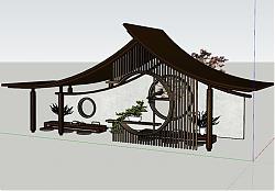 新中式廊架茶具桌SU模型