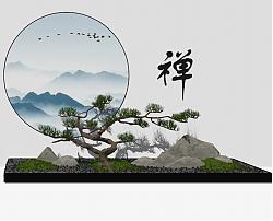 中式假山园艺景观小品草图模型网
