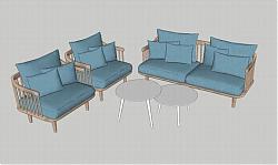 木质扶手沙发SU模型