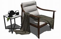 扶手椅角桌茶壶SU模型