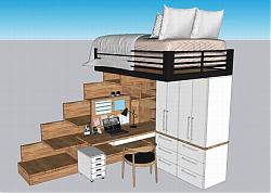 高铺床床铺电脑桌椅SU模型