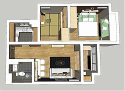 日式风格两房一厅家装户型su模型