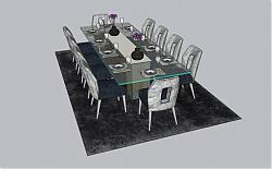 10人座餐桌椅家具SU模型