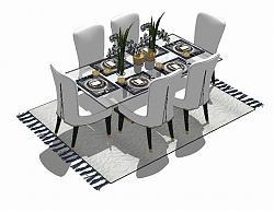 六人座餐桌椅家具SU模型