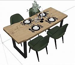 木纹餐桌椅家具SU模型
