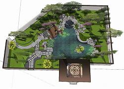 中式风格庭院花园景观su模型库素材