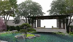 中式风格庭院花园景观su模型库素材 模型图5