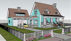 美式别墅住宅建筑su免费模型库素材 模型图2