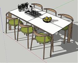 现代六人座餐桌椅su模型库素材 模型图1