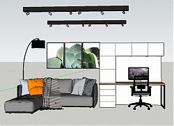 沙发-落地灯-电脑桌-轨道灯su模型库素材 模型图1