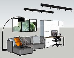 沙发-落地灯-电脑桌-轨道灯su模型库素材 模型图2