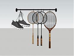 网球拍羽毛球拍运动鞋SU模型