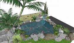 假山鱼池景观SU模型
