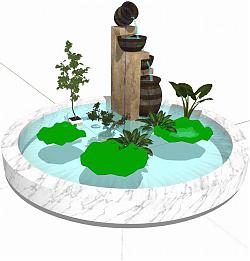 陶罐流水喷泉SU模型