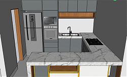 厨房橱柜带个冰箱su模型库素材
