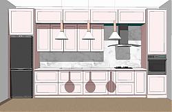 粉色厨房橱柜-吊灯su草图模型网