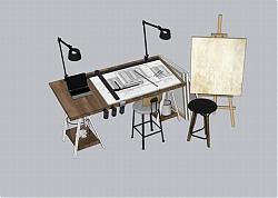 画画图纸设计桌SU模型