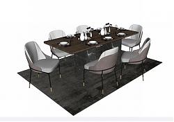 6人座的餐桌椅家具草图大师模型