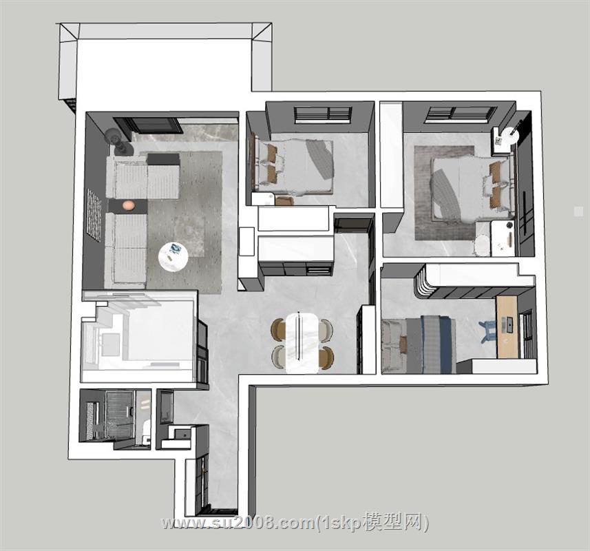 现代风格家装样板间的SU模型