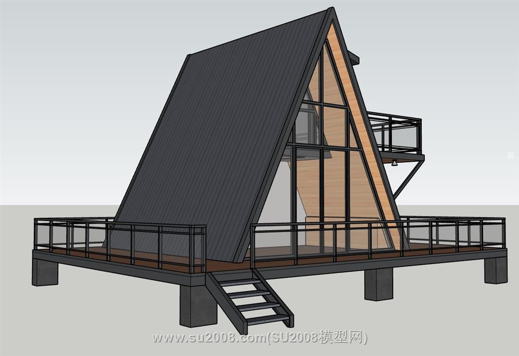 木制三角屋休闲民宿SU模型 1