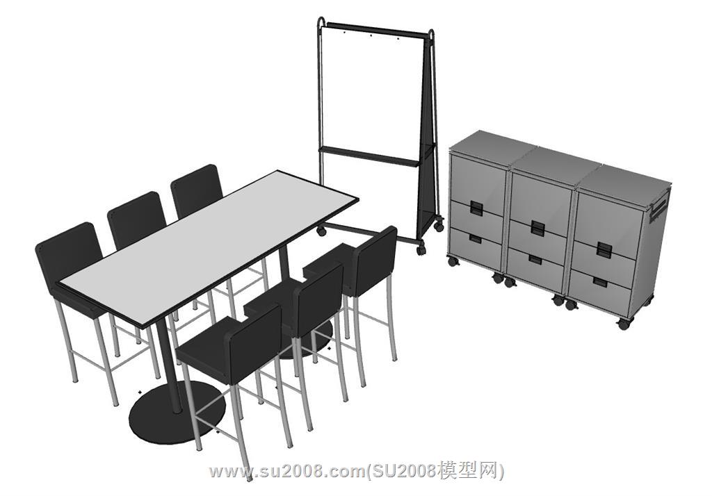 办公简易会议桌移动白板su模型 1