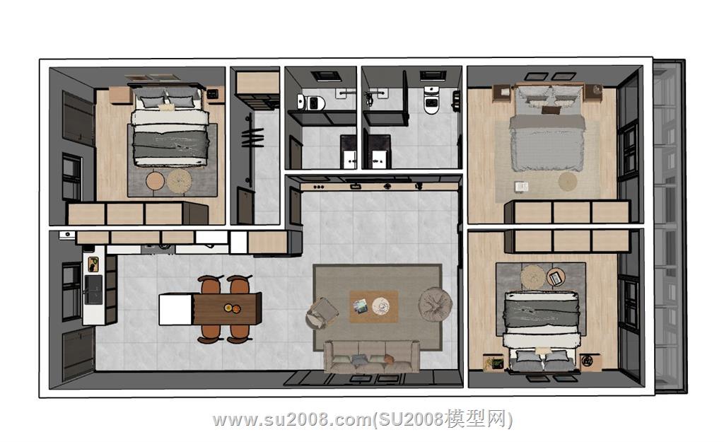 日式家装公寓住宅su模型 1